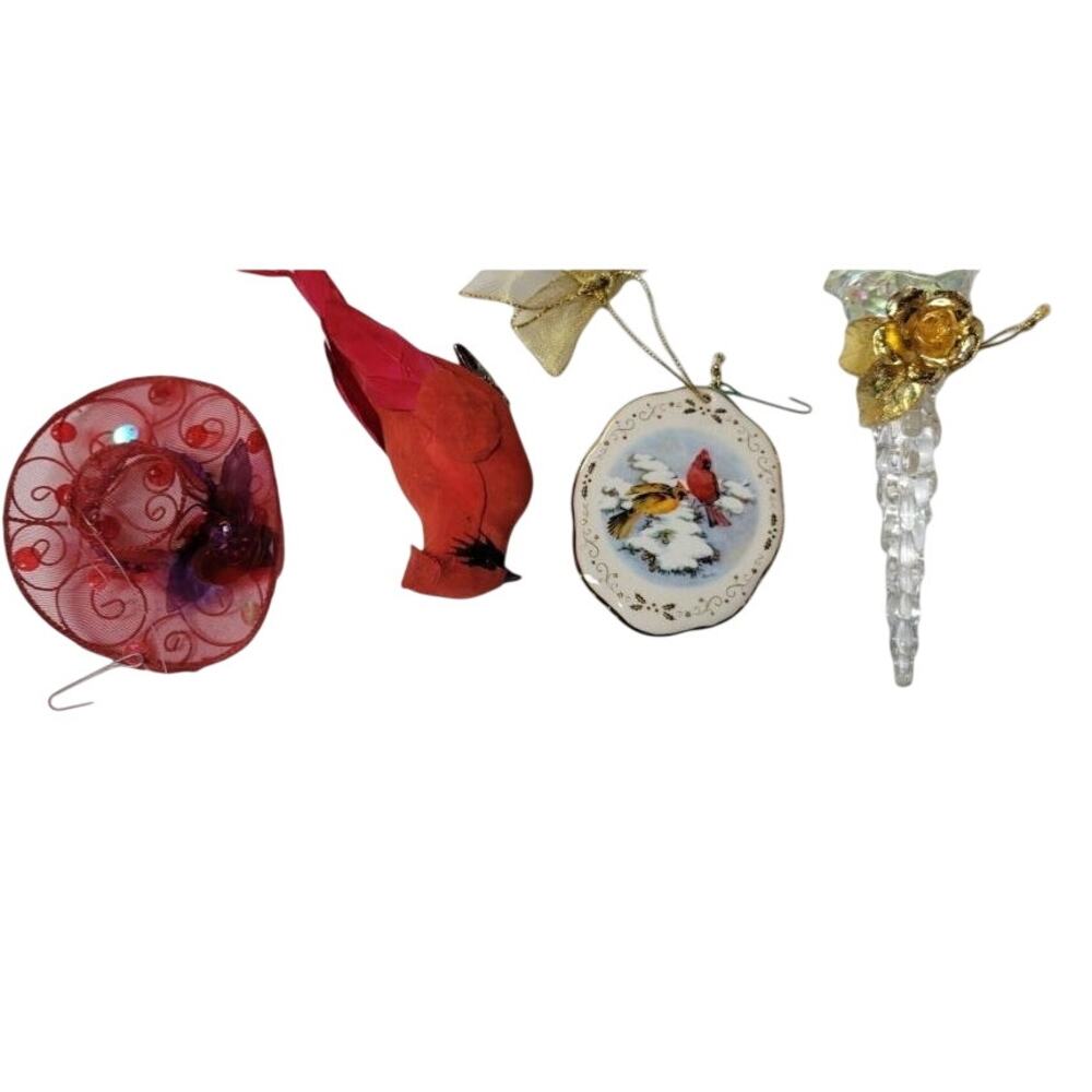 🐦 Boehm Cardinals 4pc Ornament Lot Red Cardinal Bird Glass Icicle Vintage Decor